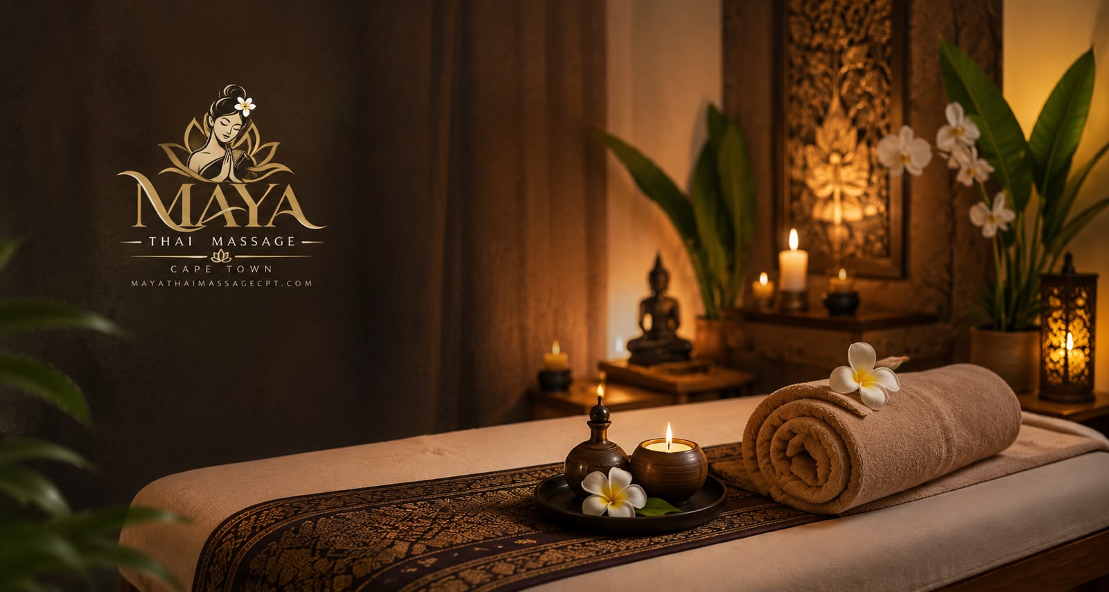 Candlelit Thai massage treatment room at Maya Thai Massage Cape Town