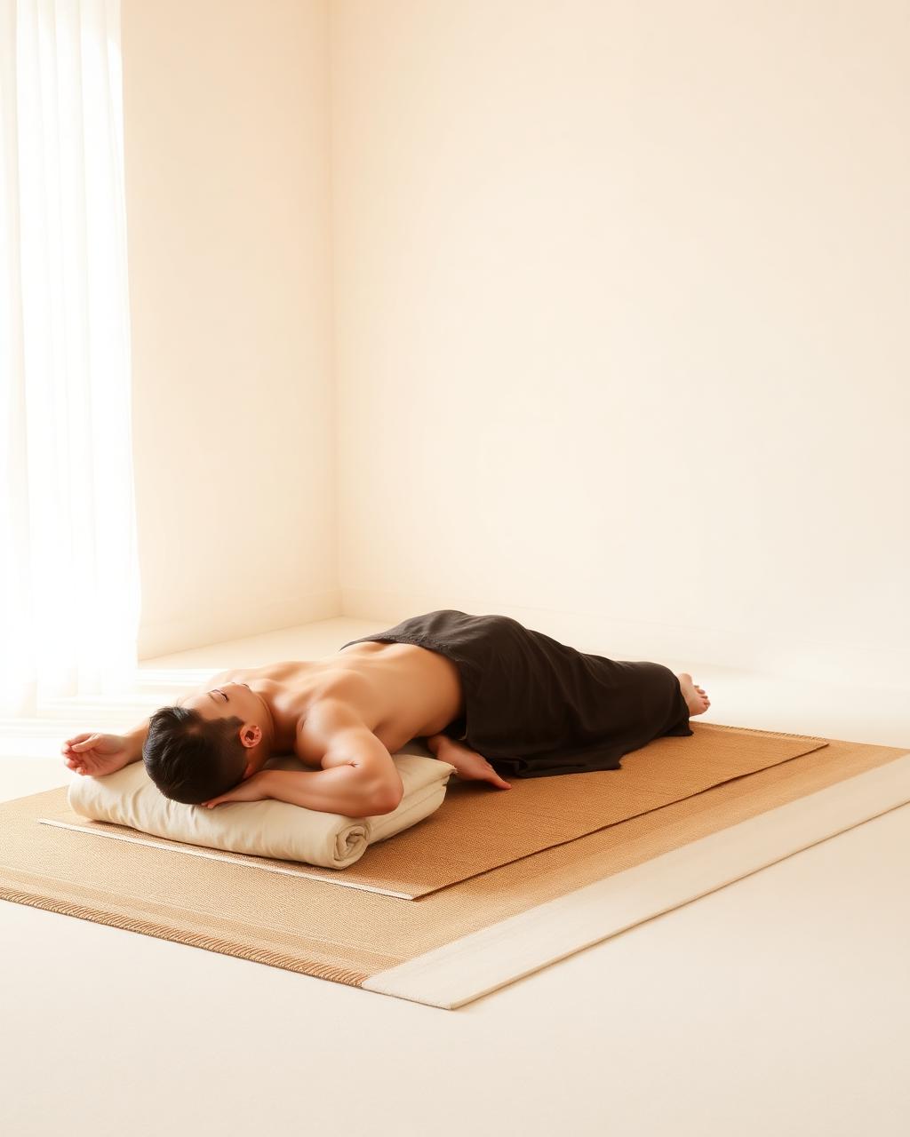 Guest receiving a traditional Thai massage on a floor mat